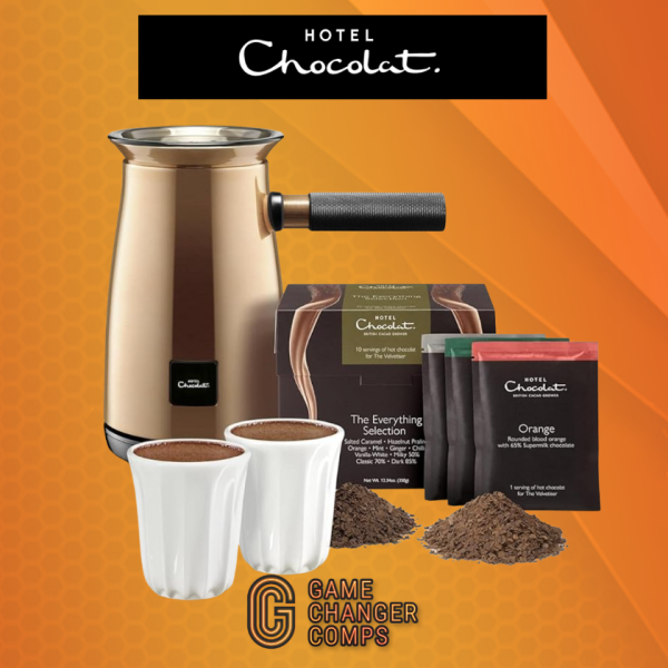 Hotel Chocolat Velvetiser - In-Home Hot Chocolate Machine - Barista-Grade Hot Chocolate Maker - Copper Edition - Complete Starter Kit - 2 Ceramic Podcups & 10 Single-Serve Sachets