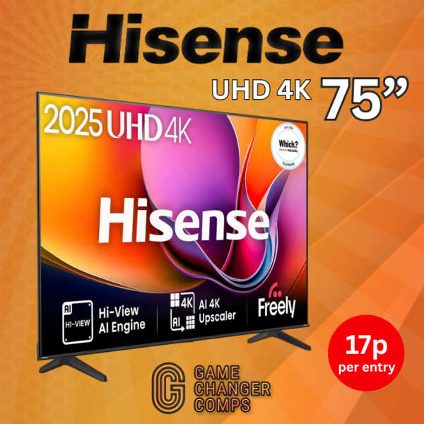 75” UHD 4K Hisense TV (worth £800!)